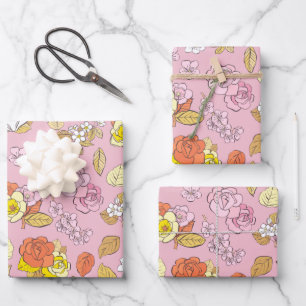Vintage Cottagecore Aesthetic Pink Floral Pattern Wrapping Paper Sheet