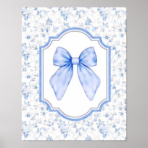 Vintage Cottagecore Blue Bow With Floral Pattern Poster