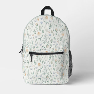 Vintage Cottagecore Botanical Herbarium Monogram Printed Backpack