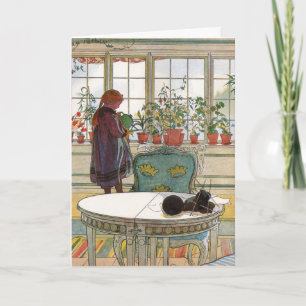 Vintage Cottagecore Botanical Window Flowers Holiday Card
