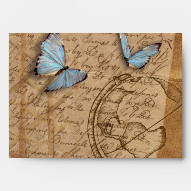 Vintage Cottagecore Butterfly Globe Envelope (Front)