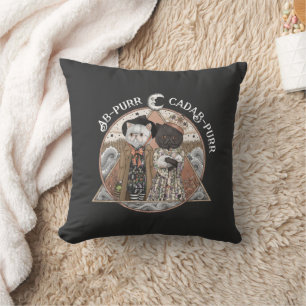 Vintage Cottagecore Cat Witches Halloween Cushion