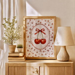 Vintage Cottagecore Coquette Red Cherry Poster