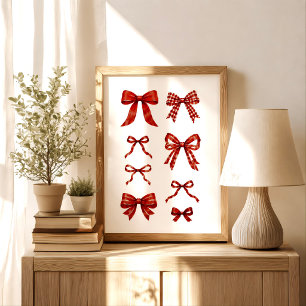 Vintage Cottagecore Coquette Red Ribbon Set Poster