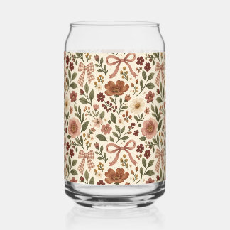 Vintage Cottagecore Floral Bow Fabric | Romantic Can Glass