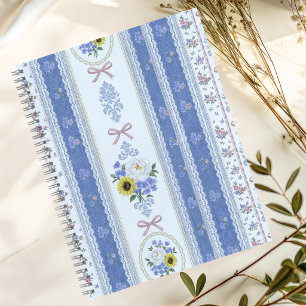 Vintage Cottagecore Floral Lace Soft Blue Pink Notebook