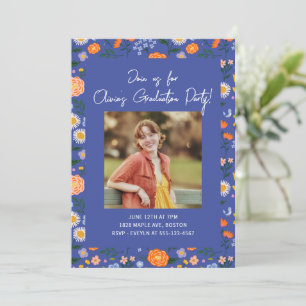 Vintage Cottagecore Floral Photo Graduation Party Invitation