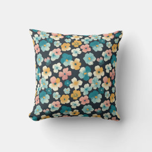 Vintage Cottagecore Florals in Blue & Yellow Cushion