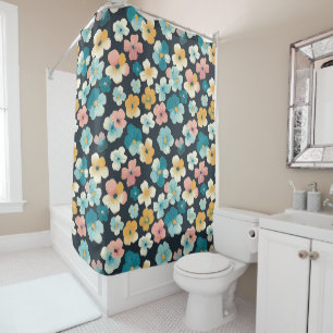 Vintage Cottagecore Florals in Blue & Yellow Shower Curtain