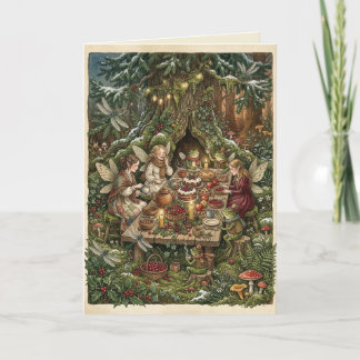 Vintage Cottagecore Frog Fairy Dragonfly Holiday Card