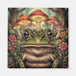 Vintage Cottagecore Frog, Snail and Mushrooms Magnet
