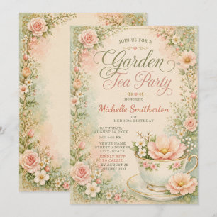 Vintage Cottagecore Pastel Garden Tea Party Invitation