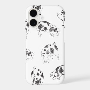 Vintage Cottagecore Pig LineArt Minimalist Pattern
