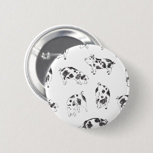 Vintage Cottagecore Pig LineArt Minimalist Pattern 6 Cm Round Badge