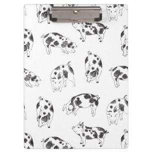 Vintage Cottagecore Pig LineArt Minimalist Pattern Clipboard