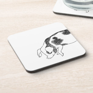 Vintage Cottagecore Pig LineArt Minimalist Pattern Coaster
