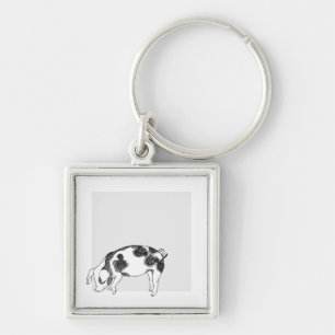 Vintage Cottagecore Pig LineArt Minimalist Pattern Key Ring