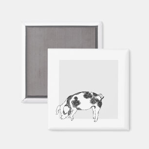 Vintage Cottagecore Pig LineArt Minimalist Pattern Magnet