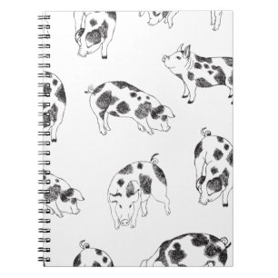 Vintage Cottagecore Pig LineArt Minimalist Pattern Notebook