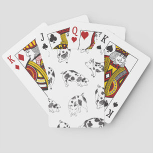 Vintage Cottagecore Pig LineArt Minimalist Pattern Playing Cards