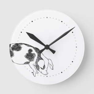 Vintage Cottagecore Pig LineArt Minimalist Pattern Round Clock