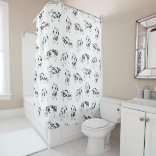 Vintage Cottagecore Pig LineArt Minimalist Pattern Shower Curtain