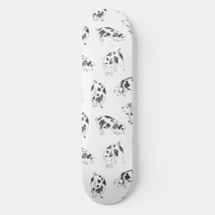 Vintage Cottagecore Pig LineArt Minimalist Pattern Skateboard