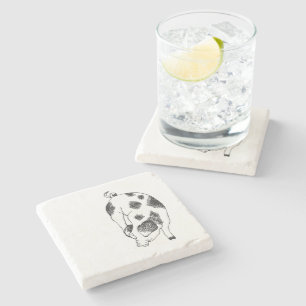 Vintage Cottagecore Pig LineArt Minimalist Pattern Stone Coaster
