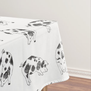 Vintage Cottagecore Pig LineArt Minimalist Pattern Tablecloth