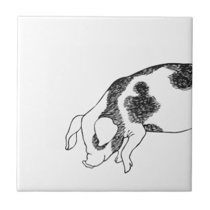 Vintage Cottagecore Pig LineArt Minimalist Pattern Tile