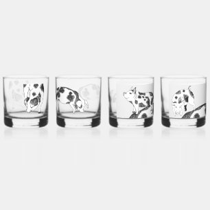 Vintage Cottagecore Pig LineArt Minimalist Pattern Whiskey Glass