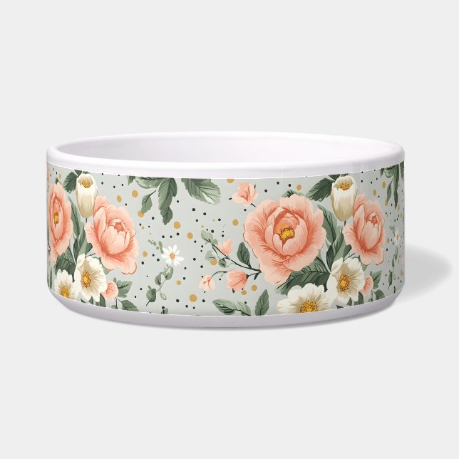 Vintage Cottagecore Rose Dog Bowl (Right)