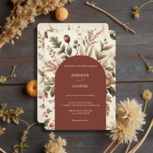 Vintage Cottagecore Terracotta Floral Watercolor Invitation