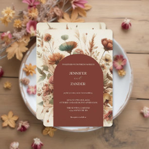Vintage Cottagecore Terracotta Floral Watercolor Invitation