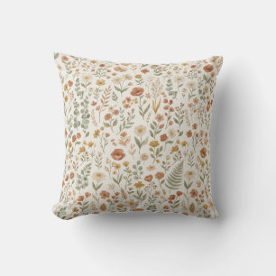 Vintage Cottagecore Wildflower Floral Earth Tone Cushion
