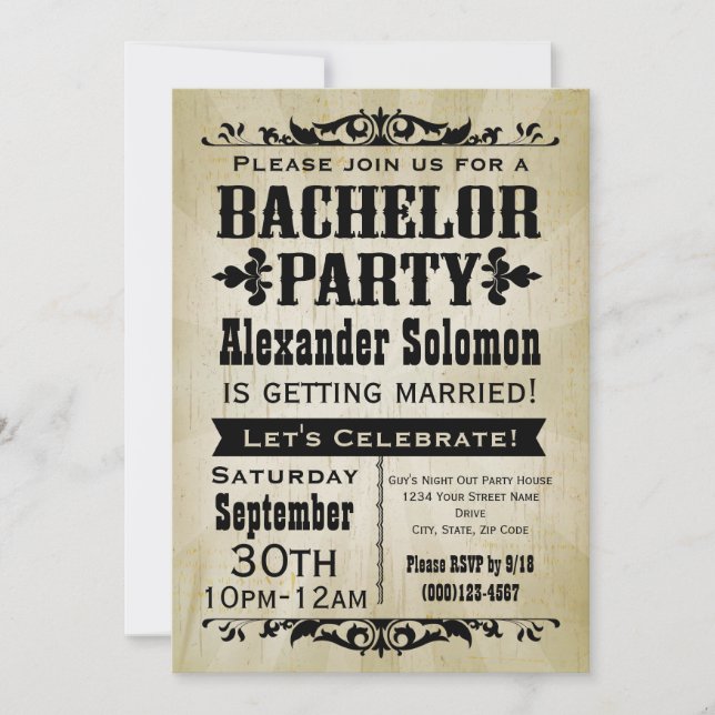 Vintage Country Bachelor Party Invitation (Front)