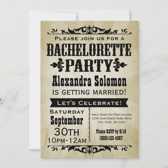Vintage Country Bachelorette Party Invitation (Front)