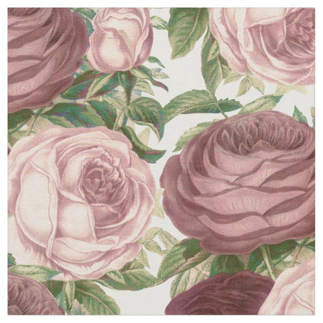 Vintage country chic burgundy pink roses flowers fabric (Close Up)