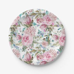 Vintage Country Chic Pink Teal Lavender Floral Paper Plate