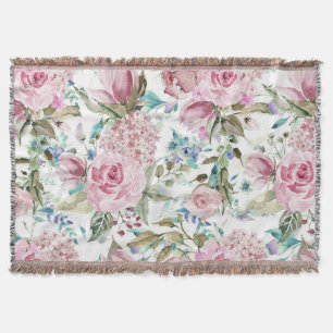 Vintage Country Chic Pink Teal Lavender Floral Throw Blanket