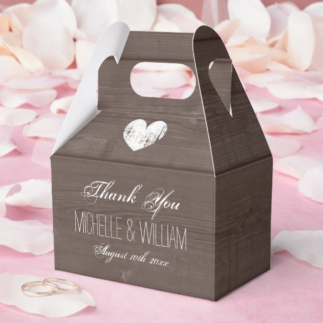 Vintage country chic wood grain wedding favour box (Wedding)
