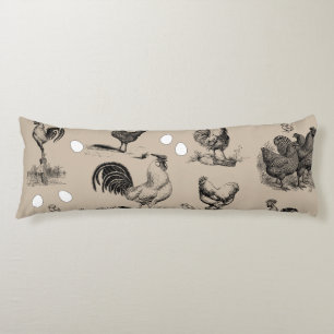 Vintage Country Chicken Rooster Egg Pattern Body Cushion