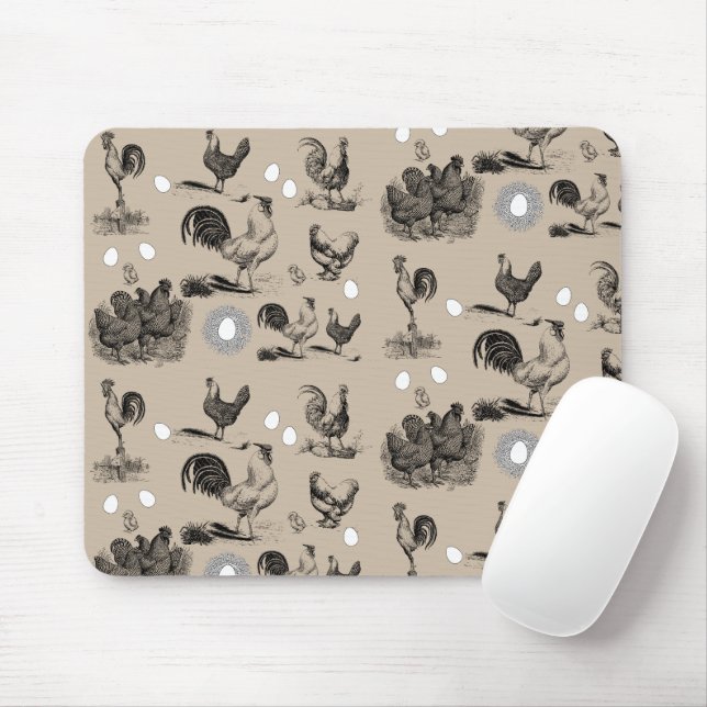 Vintage Country Chicken Rooster Egg Pattern Mouse Pad (With Mouse)