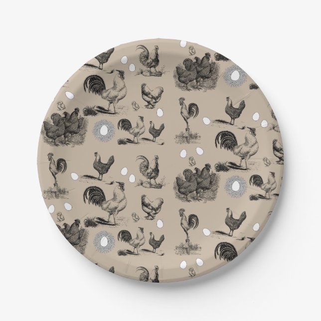 Vintage Country Chicken Rooster Egg Pattern  Paper Plate (Front)