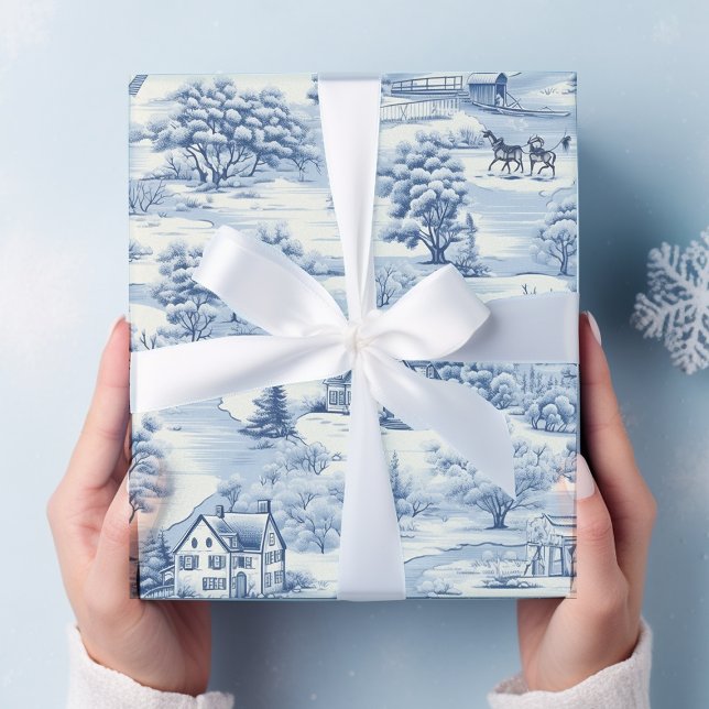 Vintage Country Christmas Blue  Wrapping Paper (Creator Uploaded)