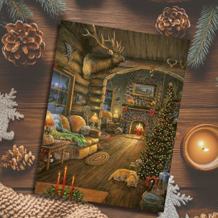 Vintage Country Christmas Cabin Holiday Postcard