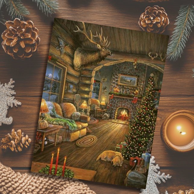 Vintage Country Christmas Cabin Holiday Postcard (Creator Uploaded)