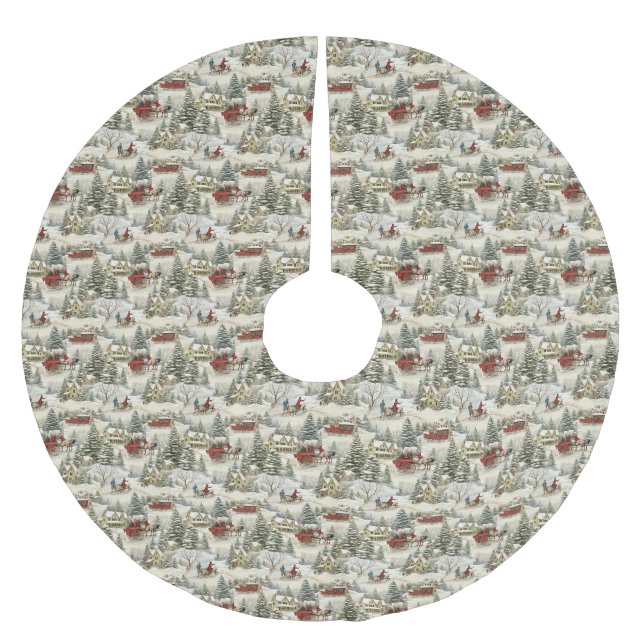 Vintage Country Christmas Scene Brushed Polyester Tree Skirt (Front)