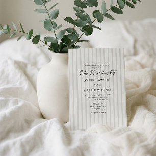 Vintage Country Club Style Striped Sage Wedding Invitation
