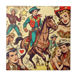 Vintage Country Comics Illustration Tile